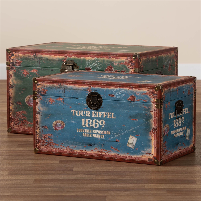 Baxton Studio Sabeen Parisian Faux Leather and Wood 2-Piece Storage Trunk Set