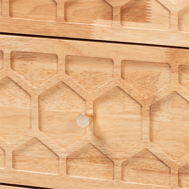 Baxton Studio Hosea Japandi Carved Honeycomb Natural 2-Drawer Nightstand