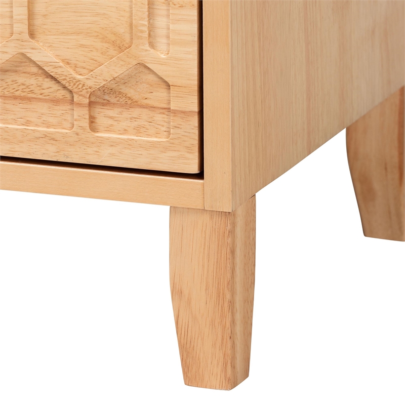 Baxton Studio Hosea Japandi Carved Honeycomb Natural 2-Drawer Nightstand