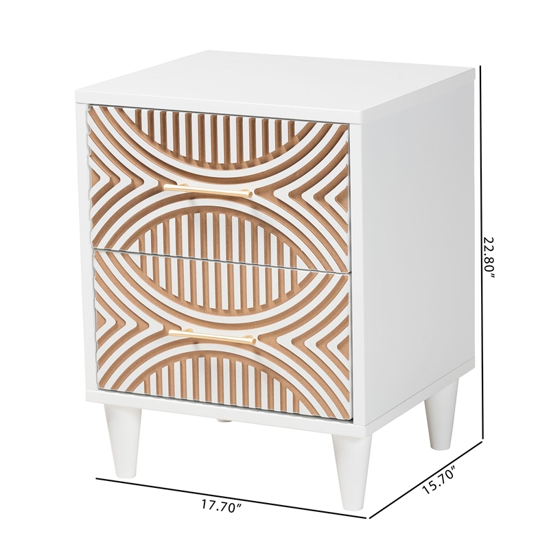Baxton Studio Louetta Coastal White Caved Contrasting 2-Drawer Nightstand