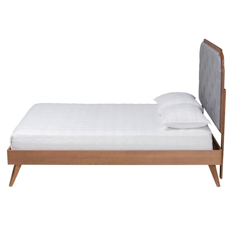 Baxton Studio Lorana Gray Fabric and Walnut Brown Wood King Size Platform Bed