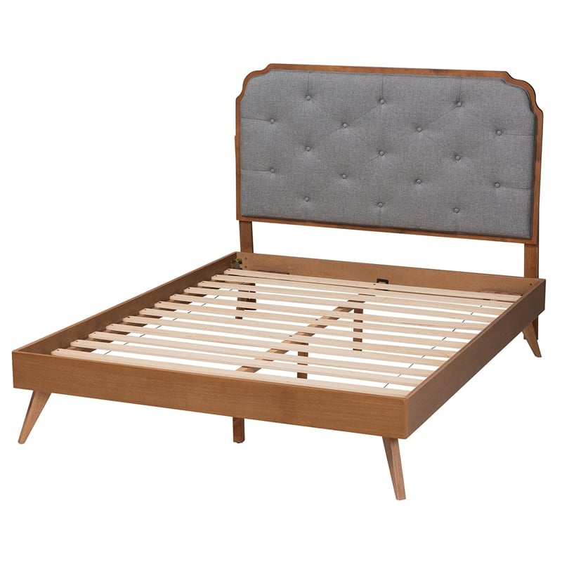 Baxton Studio Lorana Gray Fabric and Walnut Brown Wood King Size Platform Bed