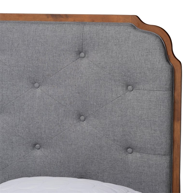 Baxton Studio Lorana Gray Fabric and Walnut Brown Wood King Size Platform Bed