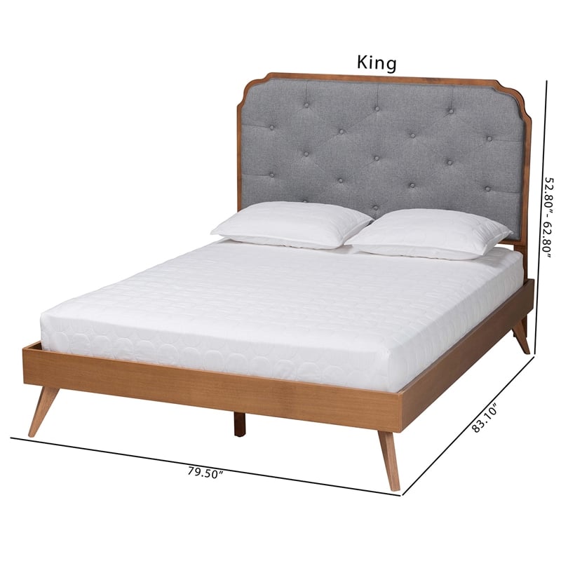 Baxton Studio Lorana Gray Fabric and Walnut Brown Wood King Size Platform Bed