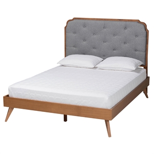 Baxton Studio Lorana Gray Fabric and Walnut Brown Wood King Size Platform Bed