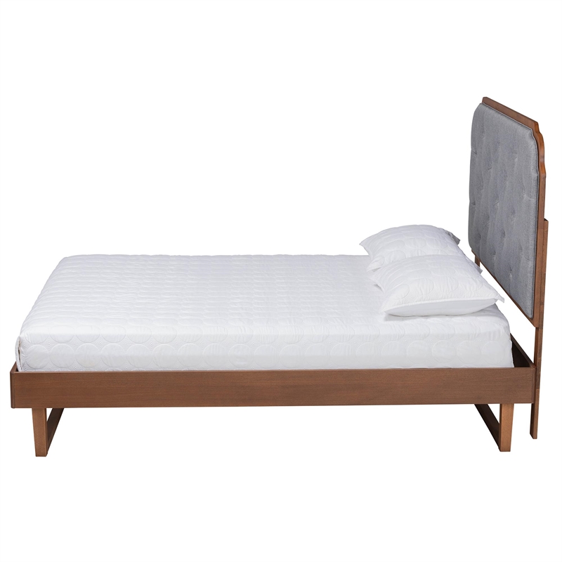 Baxton Studio Roald Gray Fabric and Walnut Brown Wood King Size Platform Bed