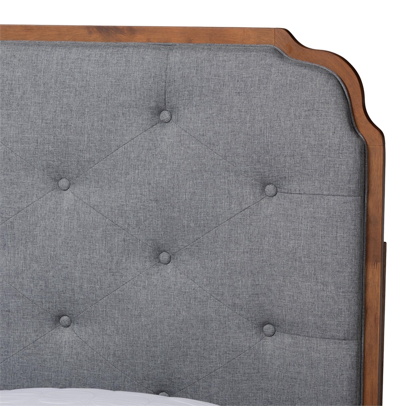 Baxton Studio Roald Gray Fabric and Walnut Brown Wood King Size Platform Bed