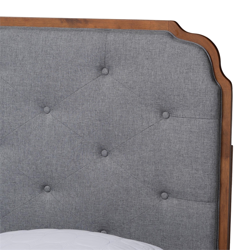 Baxton Studio Garron Gray Fabric and Walnut Brown Wood King Size Platform Bed