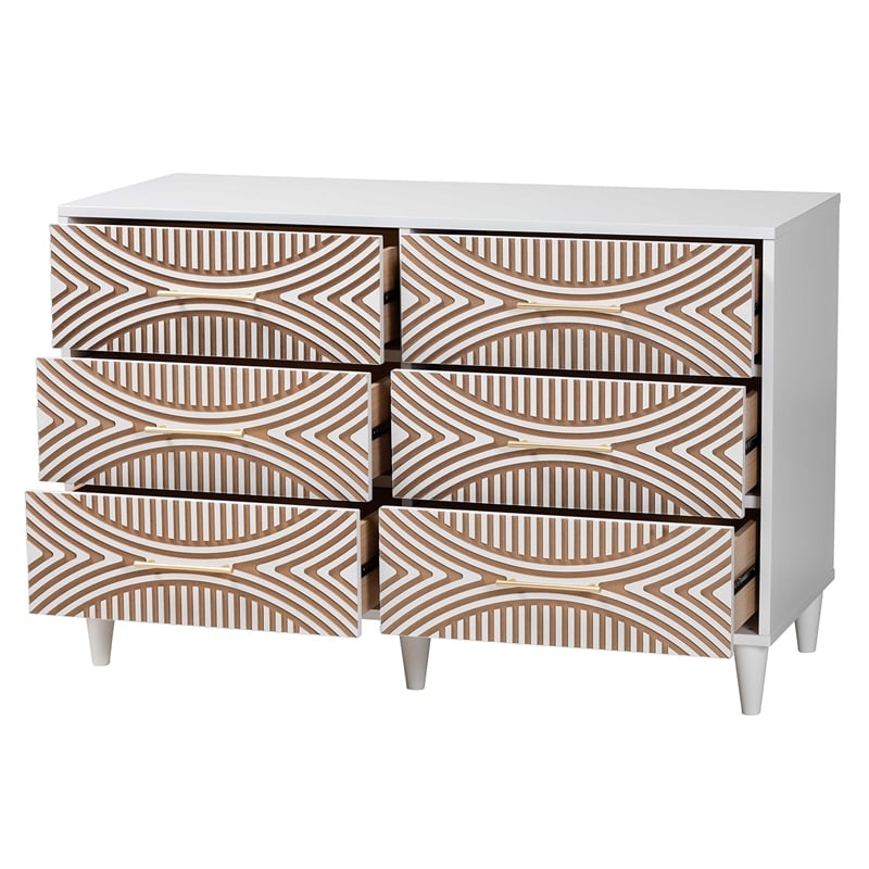 Baxton Studio Louetta White Carved Contrasting 6 Drawer Dresser