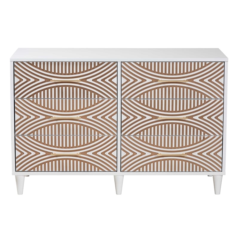Baxton Studio Louetta White Carved Contrasting 6 Drawer Dresser