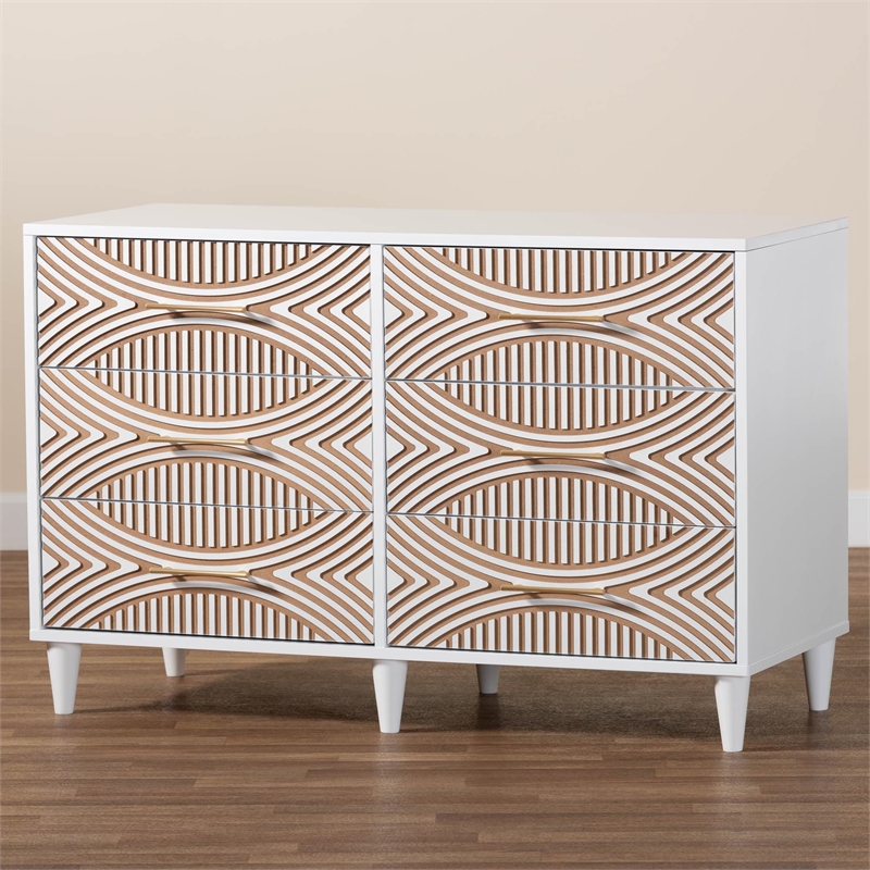 Baxton Studio Louetta White Carved Contrasting 6 Drawer Dresser