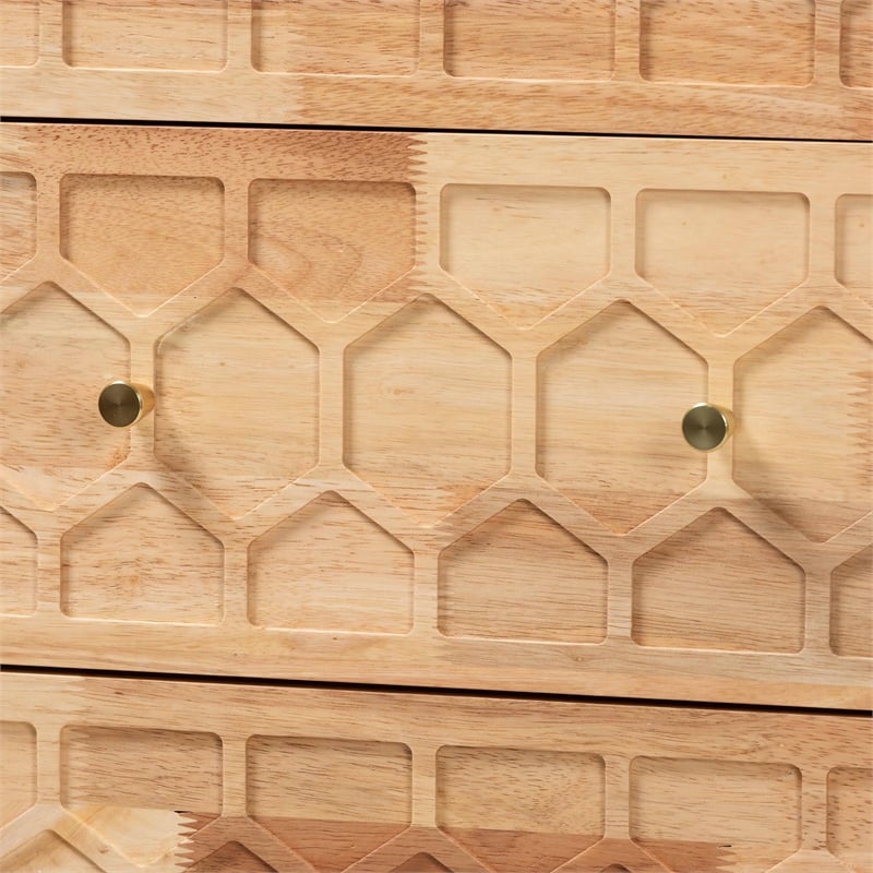 Baxton Studio Hosea Carved Honeycomb Natural 6 Drawer Dresser