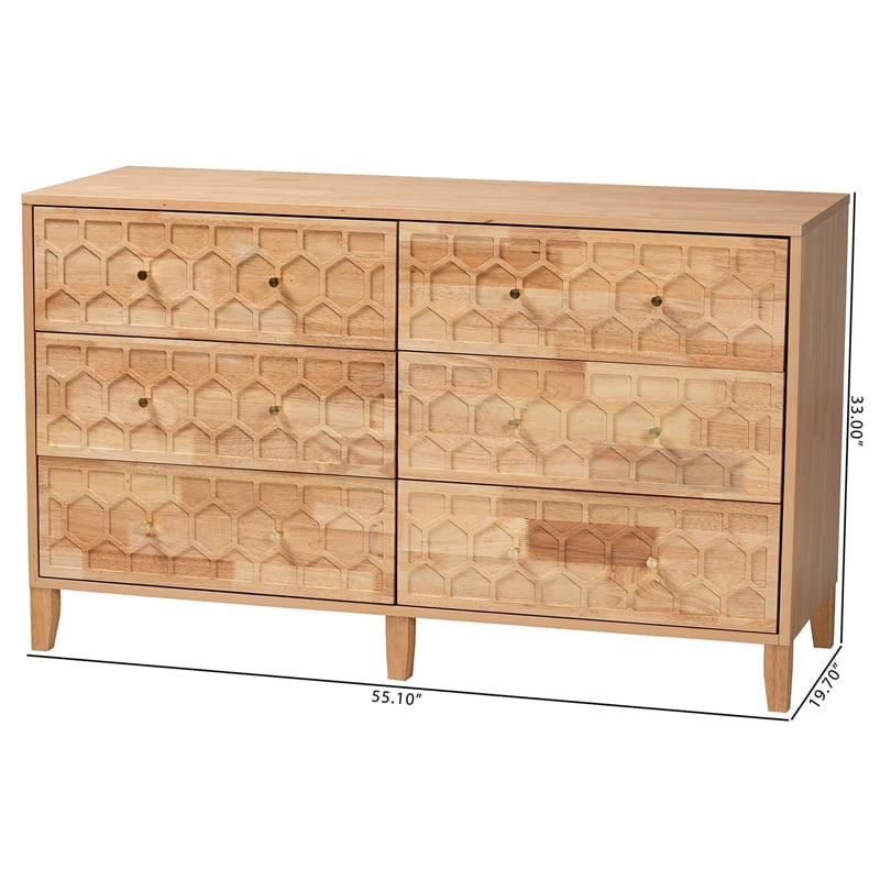Baxton Studio Hosea Carved Honeycomb Natural 6 Drawer Dresser