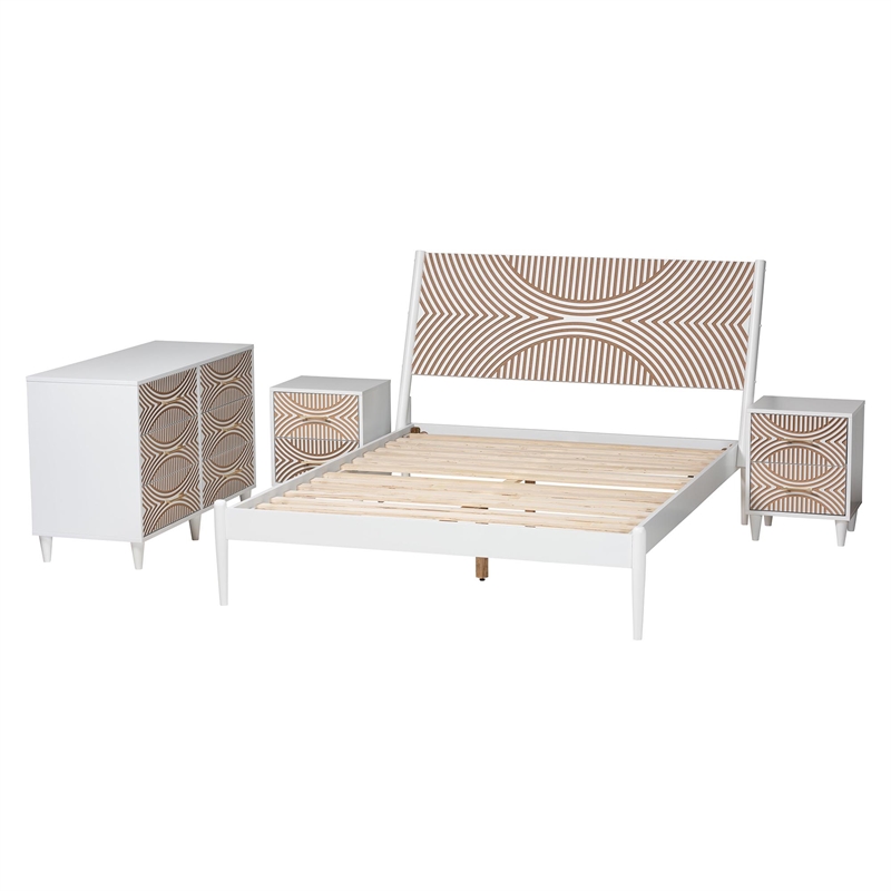 Baxton Studio Louetta White Caved Contrasting King Size 4-Piece Bedroom Set