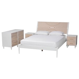 Baxton Studio Louetta White Caved Contrasting King Size 4-Piece Bedroom Set