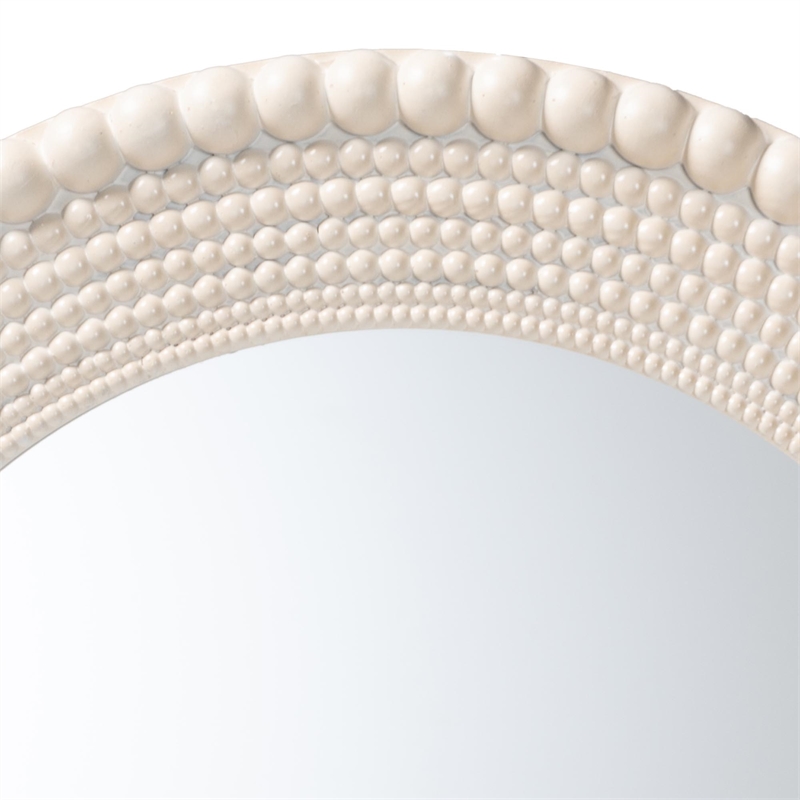 Baxton Studio Grazia Modern Round Beaded-framed Accent Mirror in Pearl White