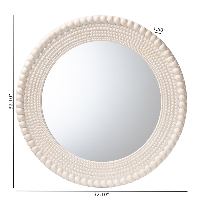 Baxton Studio Grazia Modern Round Beaded-framed Accent Mirror in Pearl White