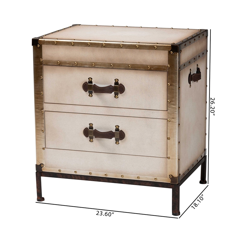 Baxton Studio Laura Vintage White Canvas 2-Drawer End Table Trunk