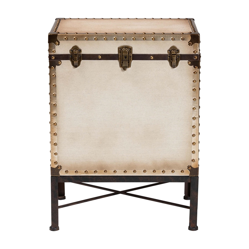 Baxton Studio Laura Vintage White Canvas Lift-Top Trunk End Table