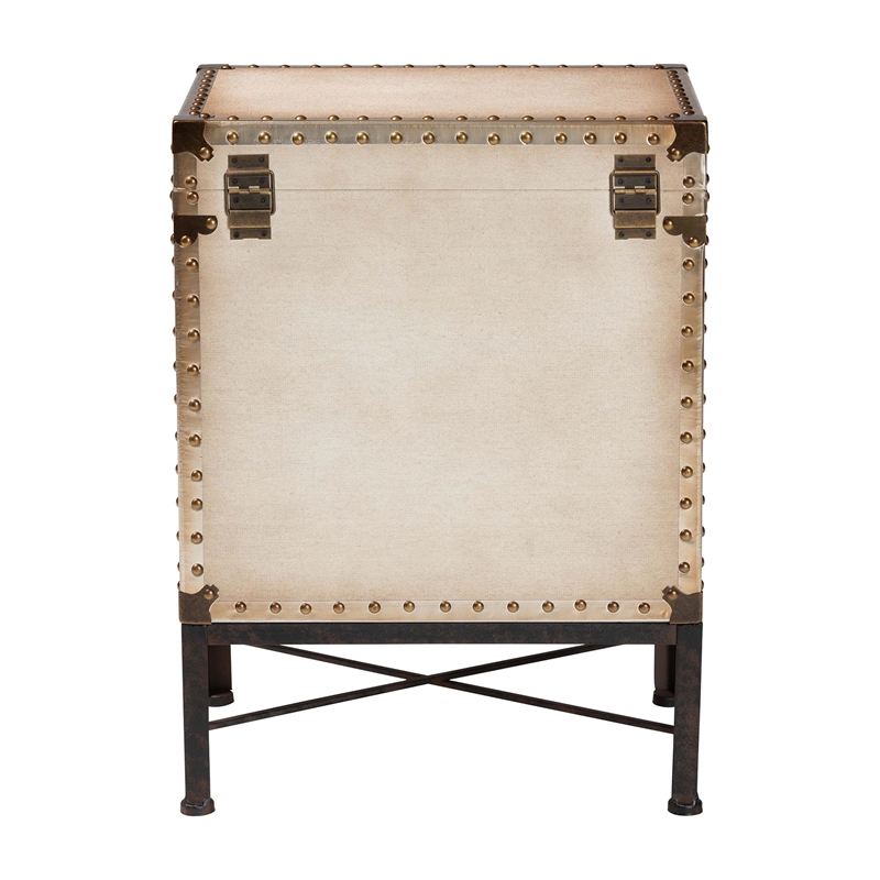 Baxton Studio Laura Vintage White Canvas Lift-Top Trunk End Table