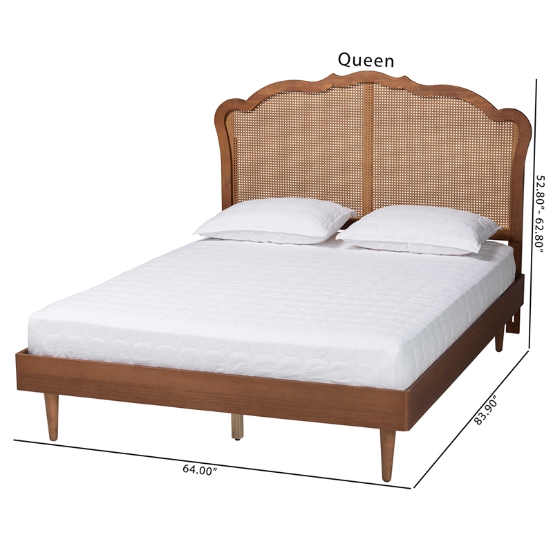 Baxton Studio Camden Walnut Brown Wood and Rattan Queen Size Platform Bed
