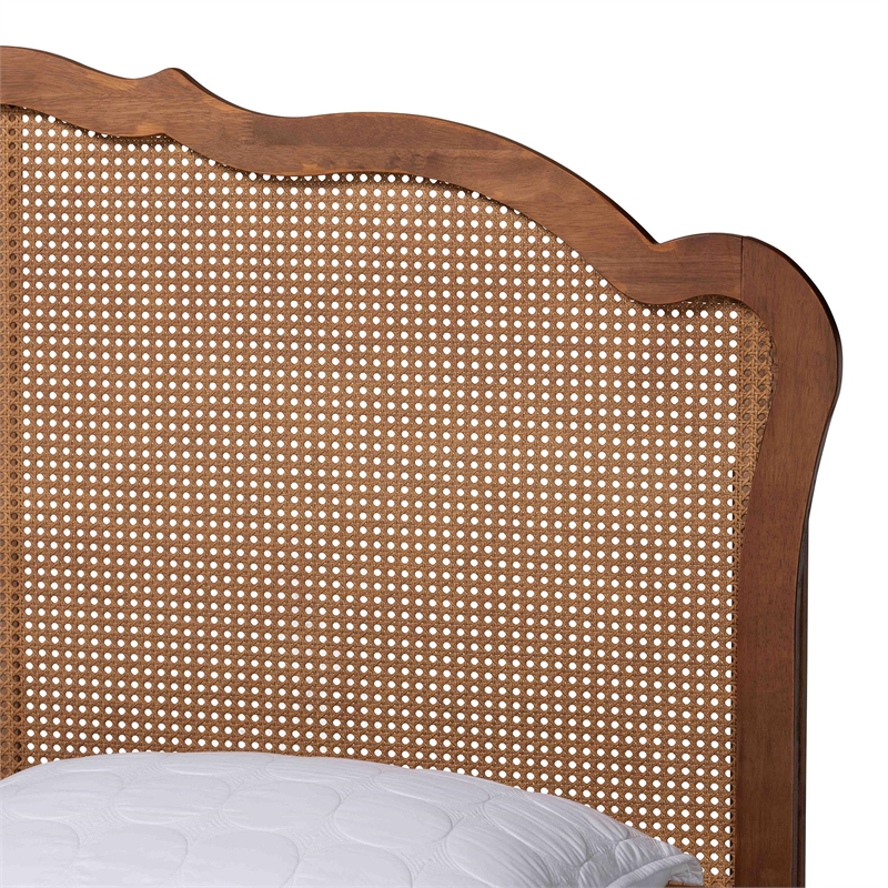 Baxton Studio Aithan Walnut Brown Wood and Rattan Queen Size Platform Bed
