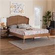 Baxton Studio Aithan Walnut Brown Wood and Rattan Queen Size Platform Bed