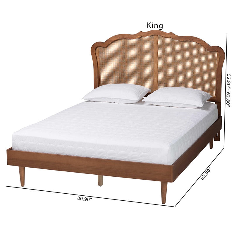 Baxton Studio Camden Walnut Brown Wood and Rattan King Size Platform Bed