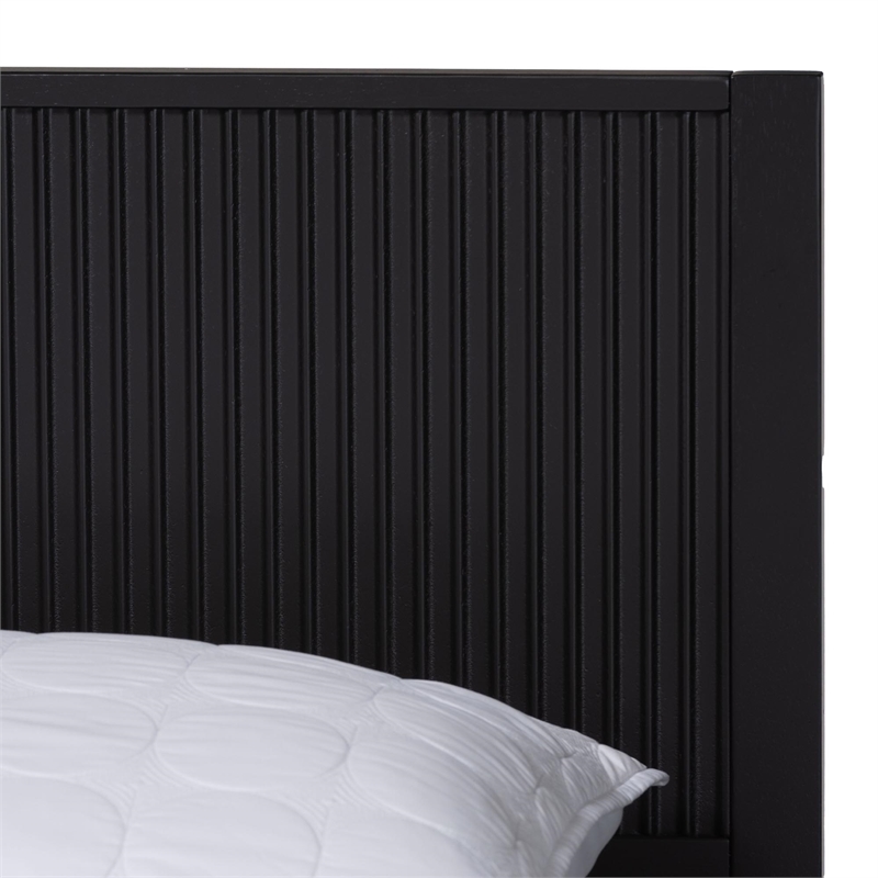 Baxton Studio Primrose Black Fluted Wood Queen Size 4-Piece Bedroom Set
