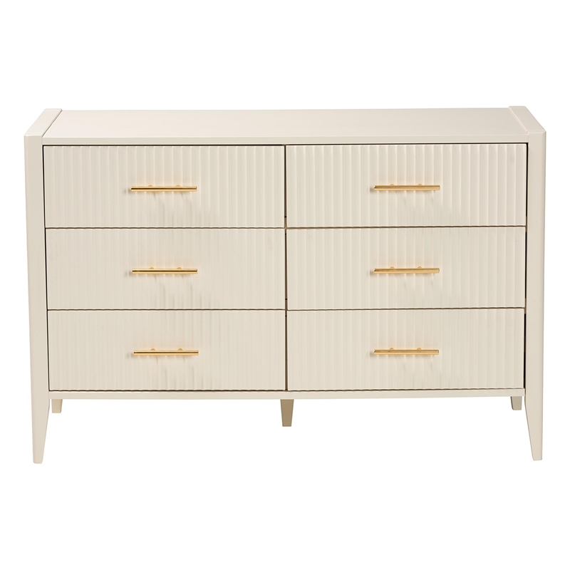 Baxton Studio Primrose Mid-Century Ivory Fluted Wood 6-Drawer Dresser