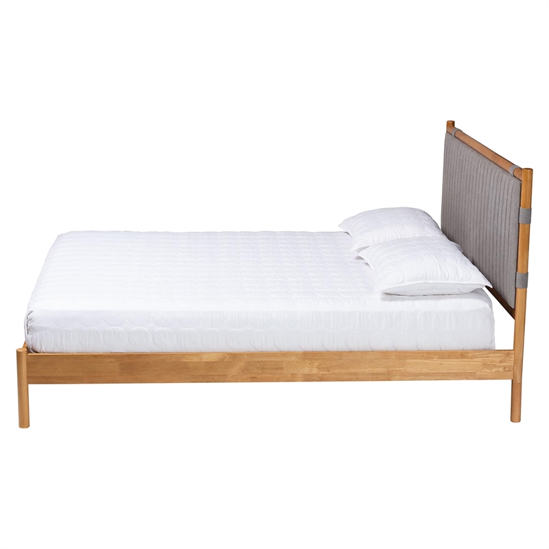 Baxton Studio Jaiana Mid-Century Gray Fabric and Oak Brown Wood Queen Size Bed