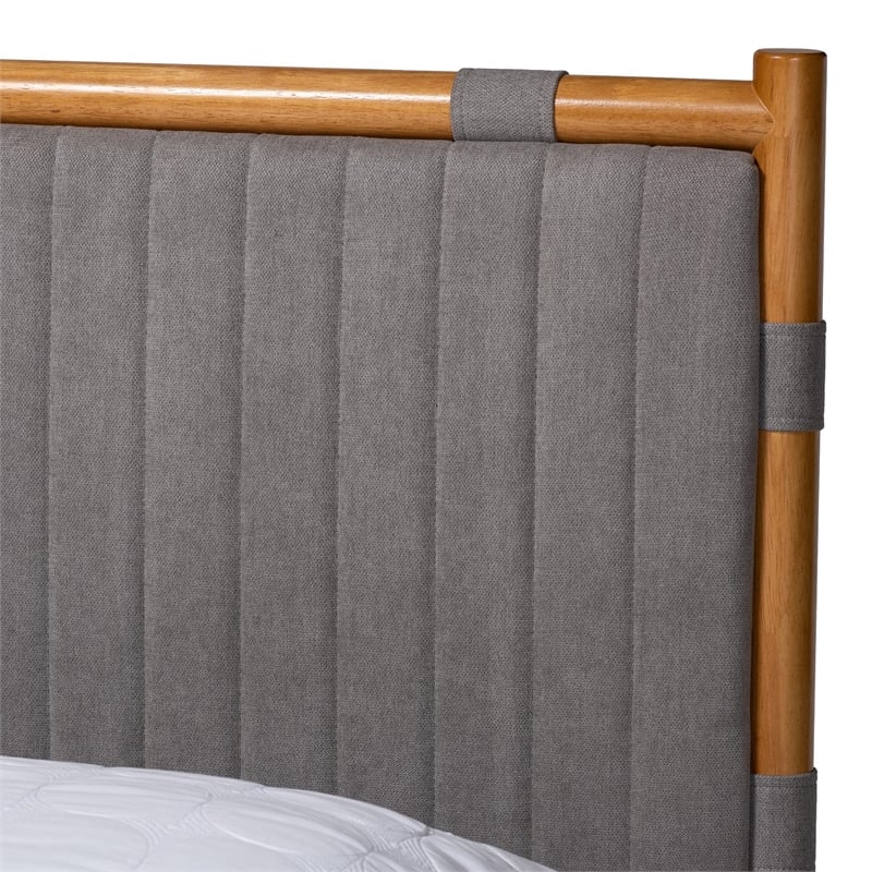 Baxton Studio Jaiana Mid-Century Gray Fabric and Oak Brown Wood Queen Size Bed