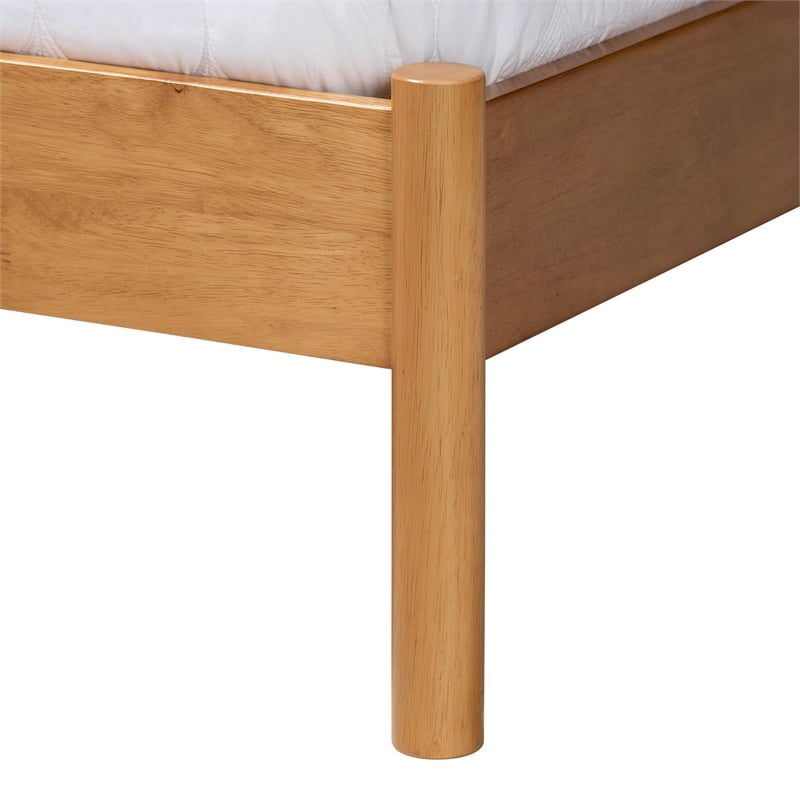 Baxton Studio Jaiana Mid-Century Gray Fabric and Oak Brown Wood Queen Size Bed