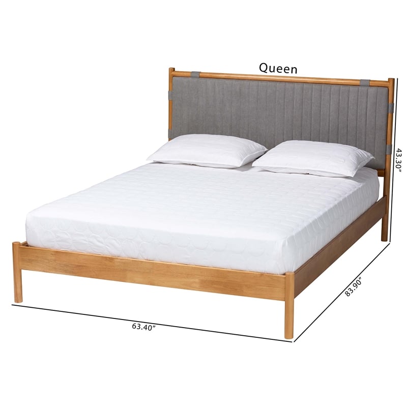 Baxton Studio Jaiana Mid-Century Gray Fabric and Oak Brown Wood Queen Size Bed