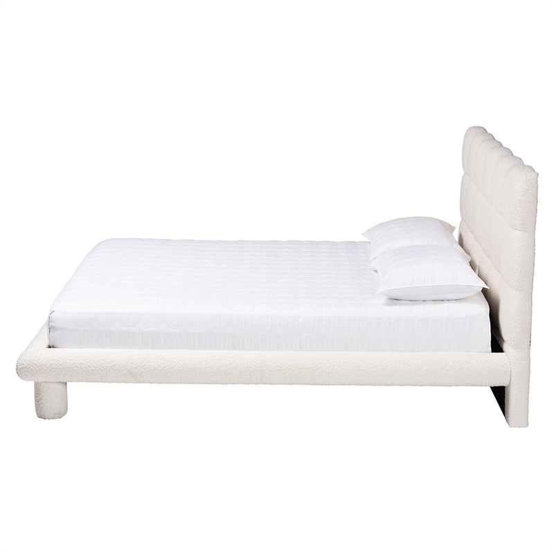 Baxton Studio Ralayna Modern Luxe Ivory Boucle Fabric Queen Size Bed