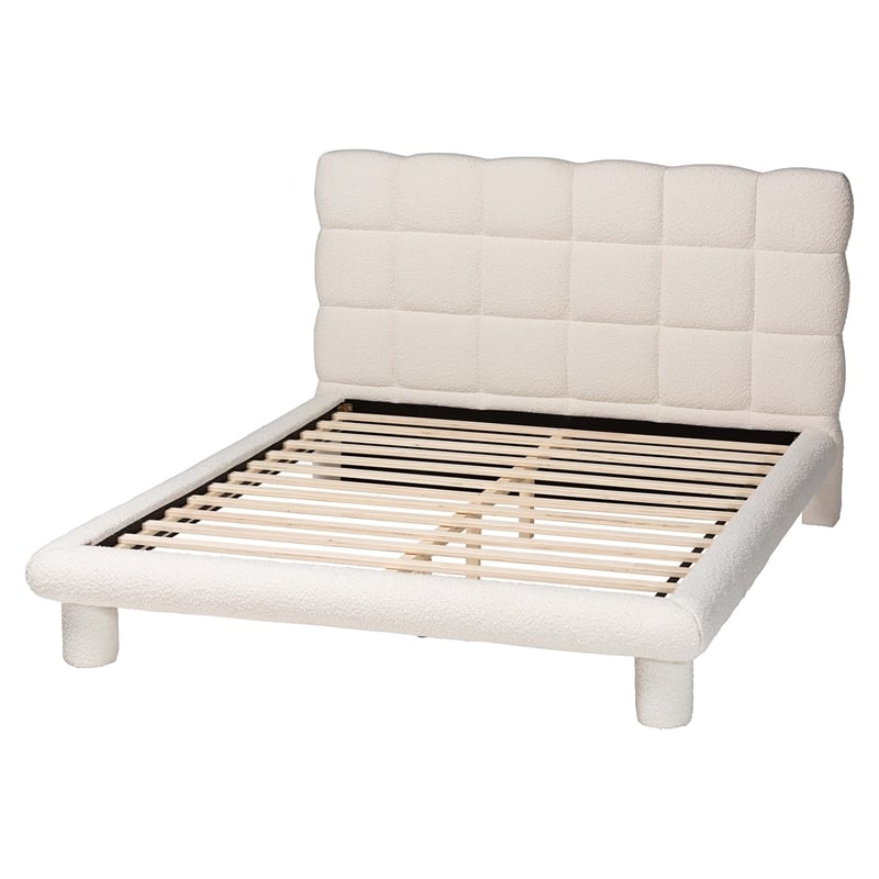 Baxton Studio Ralayna Modern Luxe Ivory Boucle Fabric Queen Size Bed