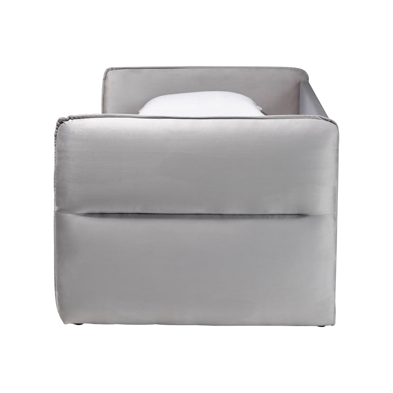 Baxton Studio Finch Light Gray Velvet Fabric Twin Size Daybed with Trundle