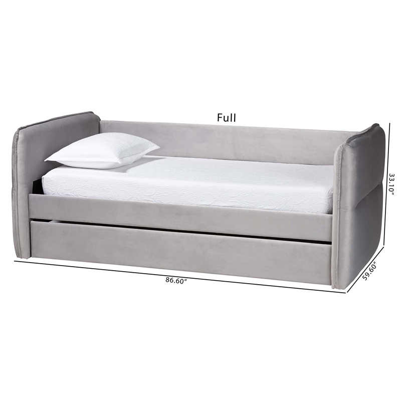 Baxton Studio Finch Light Gray Velvet Fabric Full Size Daybed with Trundle