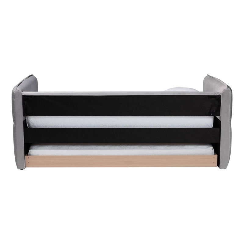 Baxton Studio Finch Light Gray Velvet Fabric Full Size Daybed with Trundle