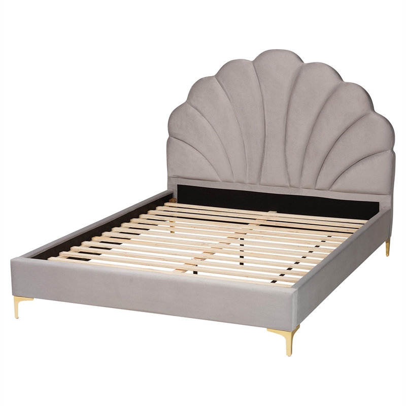 Baxton Studio Acosta Light Gray Velvet Headboard Queen Size Platform Bed