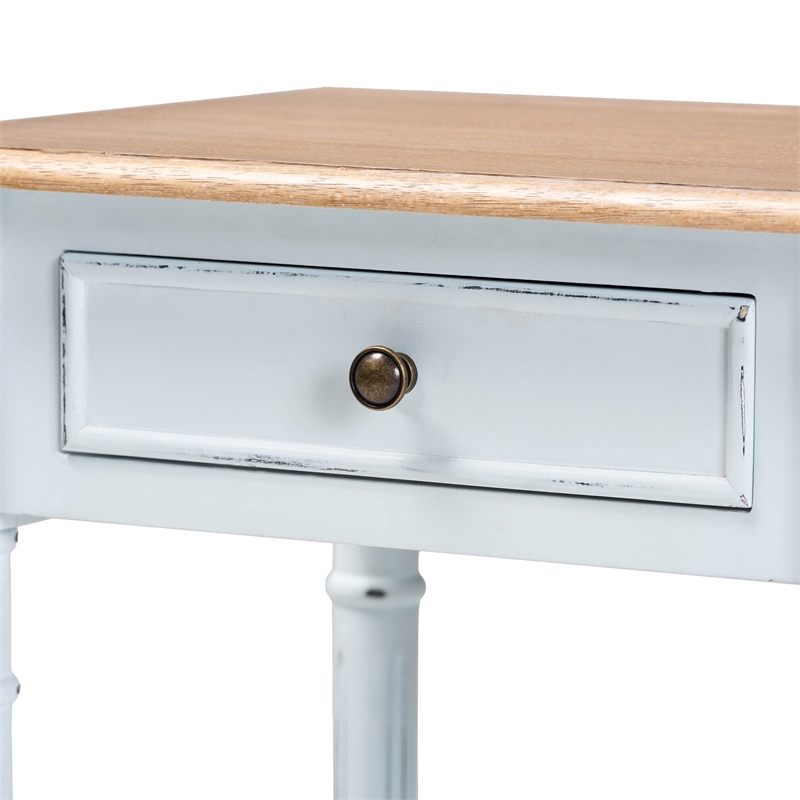 Baxton Studio Legrand Two-Tone White and Natural Brown 1-Drawer End Table