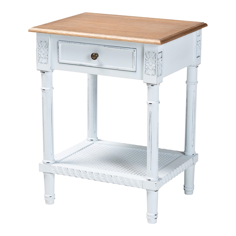 Baxton Studio Legrand Two-Tone White and Natural Brown 1-Drawer End Table