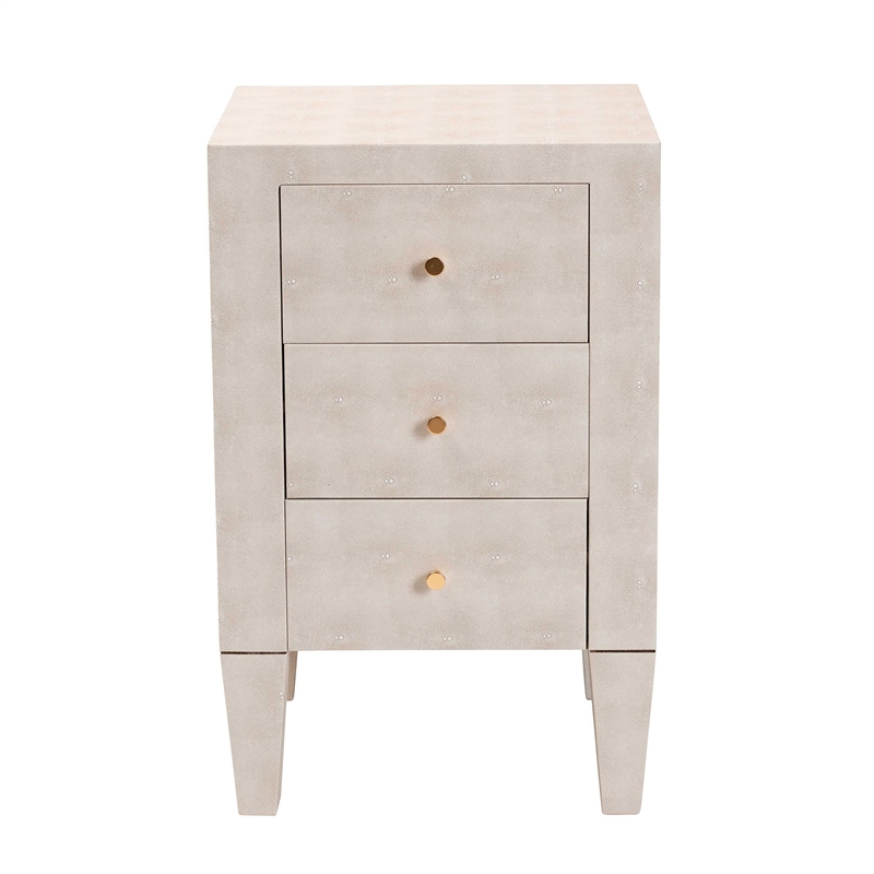 Baxton Studio Leyna Modern Beige Faux Shagreen 3-Drawer End Table