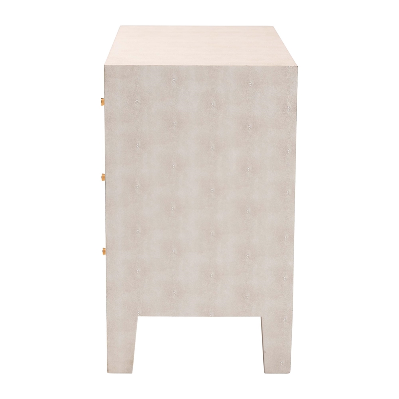 Baxton Studio Leyna Modern Beige Faux Shagreen 3-Drawer Storage Cabinet