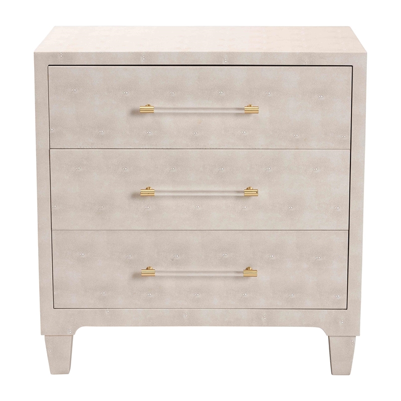 Baxton Studio Nira Modern Beige Faux Shagreen 3-Drawer Storage Cabinet