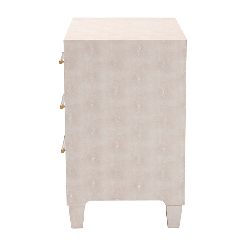 Baxton Studio Nira Modern Beige Faux Shagreen 3-Drawer Storage Cabinet