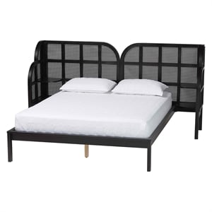 Baxton Studio Cascadia Black Wood Queen Size Wingback Platform Bed