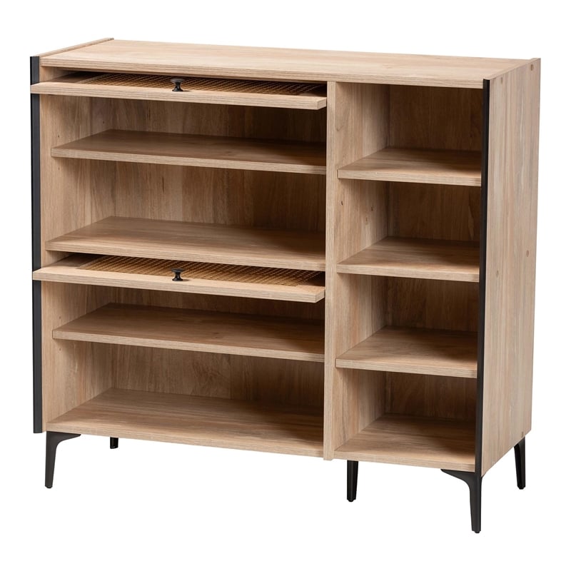 Baxton Studio Malcolm Modern Oak Brown Wood Shoe Cabinet with Flipper Doors