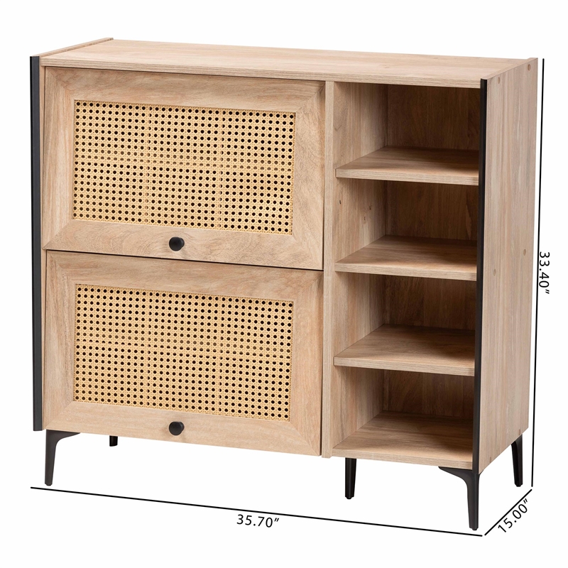 Baxton Studio Malcolm Modern Oak Brown Wood Shoe Cabinet with Flipper Doors
