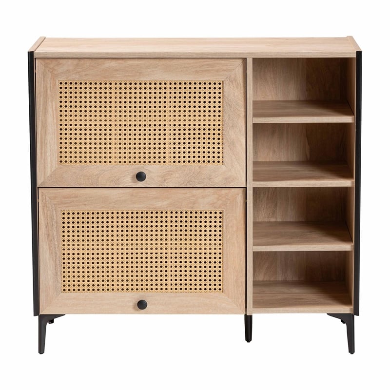 Baxton Studio Malcolm Modern Oak Brown Wood Shoe Cabinet with Flipper Doors